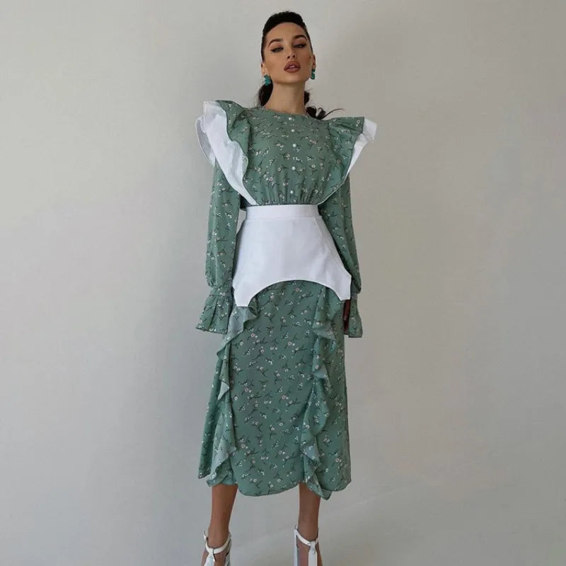 Women Elegant Long Lantern Sleeve Stand Collar Loose Maxi Dress Y2K INS Clothes Autumn Long Ruffle Bohemian Dress Women Elegant Long Lantern Sleeve Stand Collar Loose Maxi Dress Y2K INS Clothes Autumn Long Ruffle Bohemian Dress